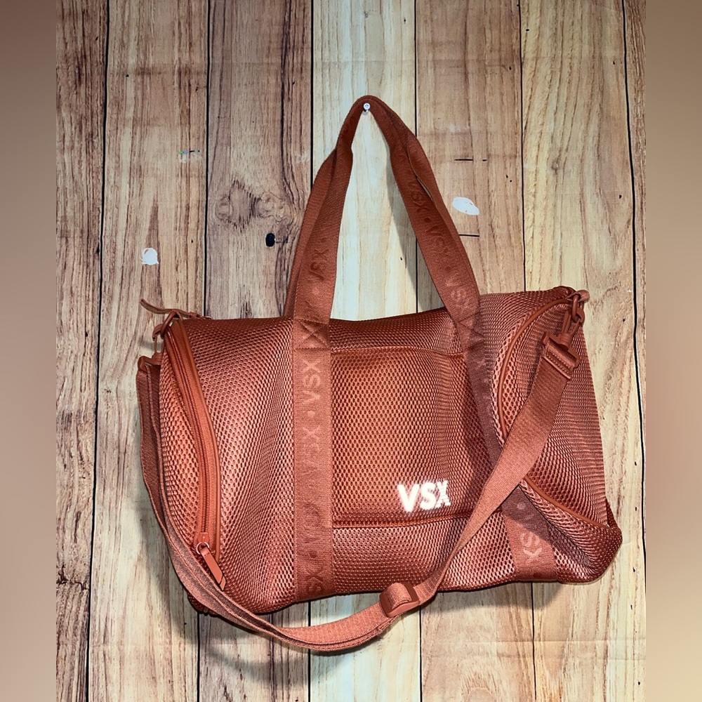 Victoria's Secret VSX Mesh Duffle Bag Burnt Orange Like New Weekender Sport Gym